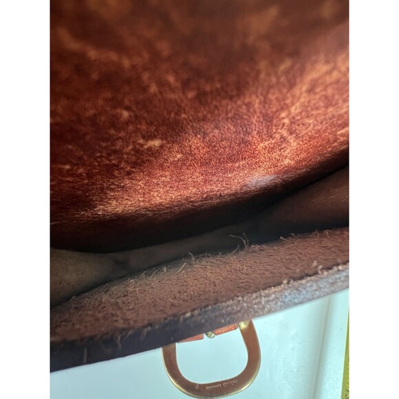 Vintage Handcrafted Leather Crossbody Bag Brown Brass Buckle Unisex - Picture 7 of 16